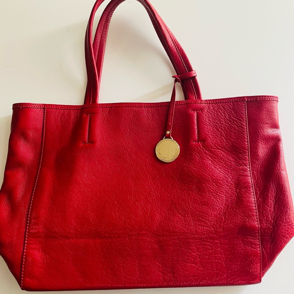 Saks Fifth Avenue Vibrant Red Tote Beautiful Red Leather